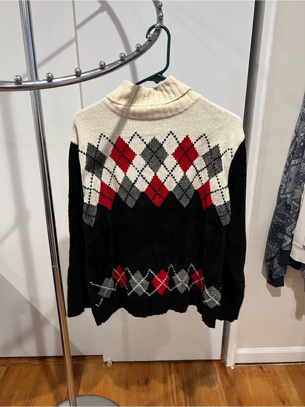 Designers Originals Black, White & Red Argyle Turtleneck Sweater